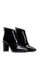 Women's Black Zippered Thick Heel Patent Leather Boots | Derimod