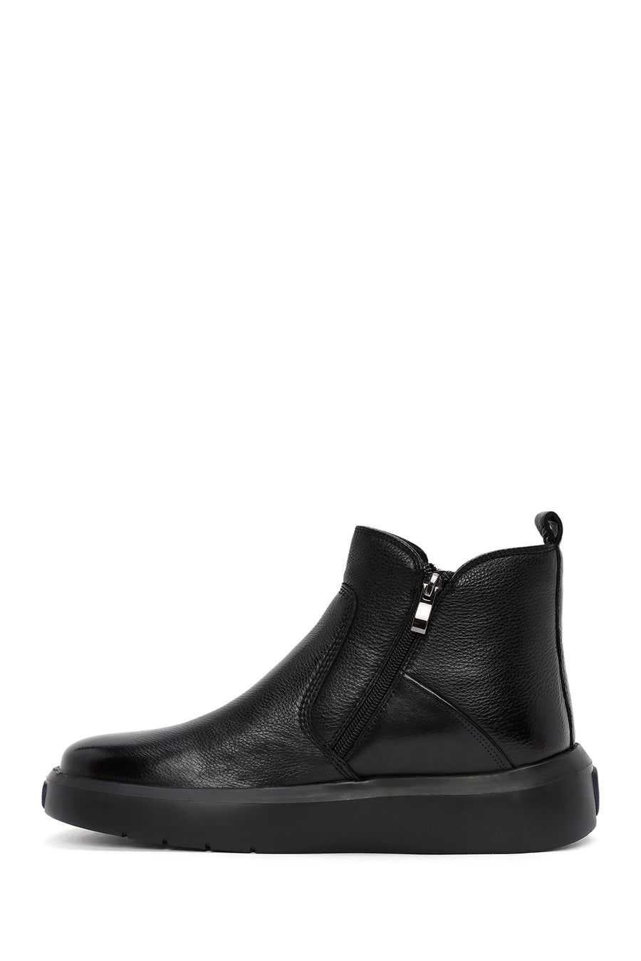 Male Black Zip Closure Thick-Soled Leather Boots