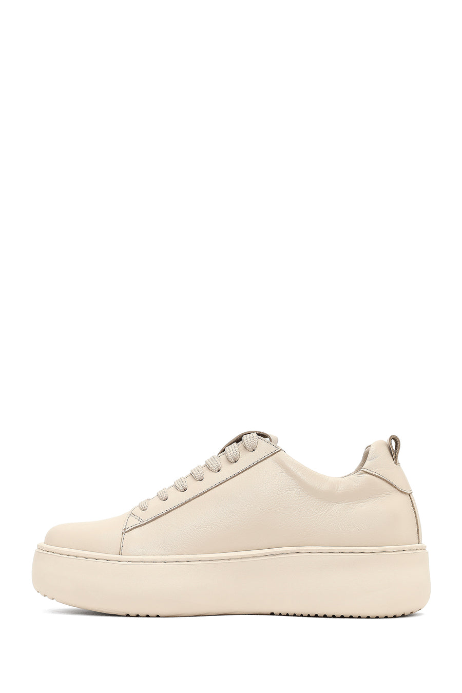 Kadın Bej Bağcıklı Kalın Tabanlı Deri Sneaker