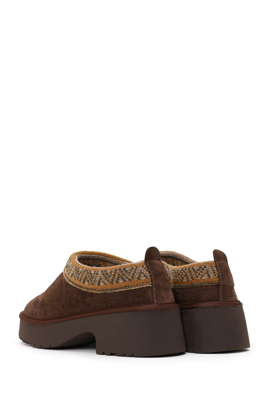 Woman Brown Patterned Chunky Heeled Suede Teddy Slipper