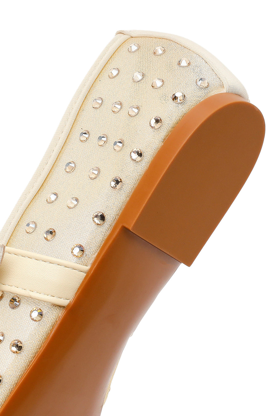 Women's Fabric Ballet Flats with Gold Buckle and Rhinestones