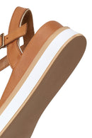 Woman Tan Strappy Wedge Heel Leather Sandal | Derimod