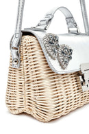 Women's Silver Accessory Long Strap Straw Crossbody Bag | Derimod