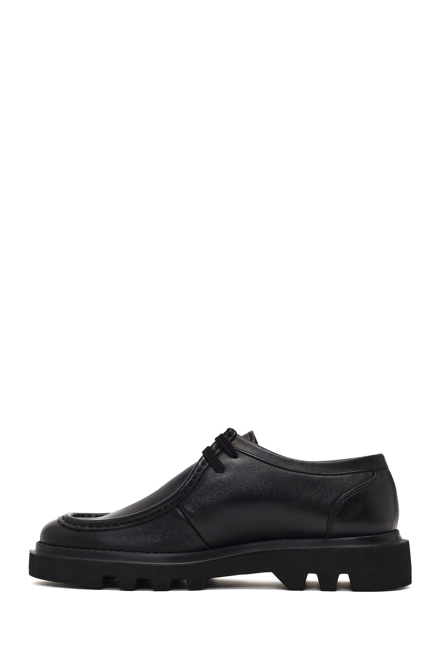 Male Black Lace-Up Thick-Soled Leather Casual Shoes