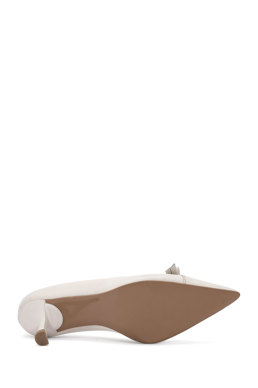 Women's Cream Thin Low Heel Leather Stiletto