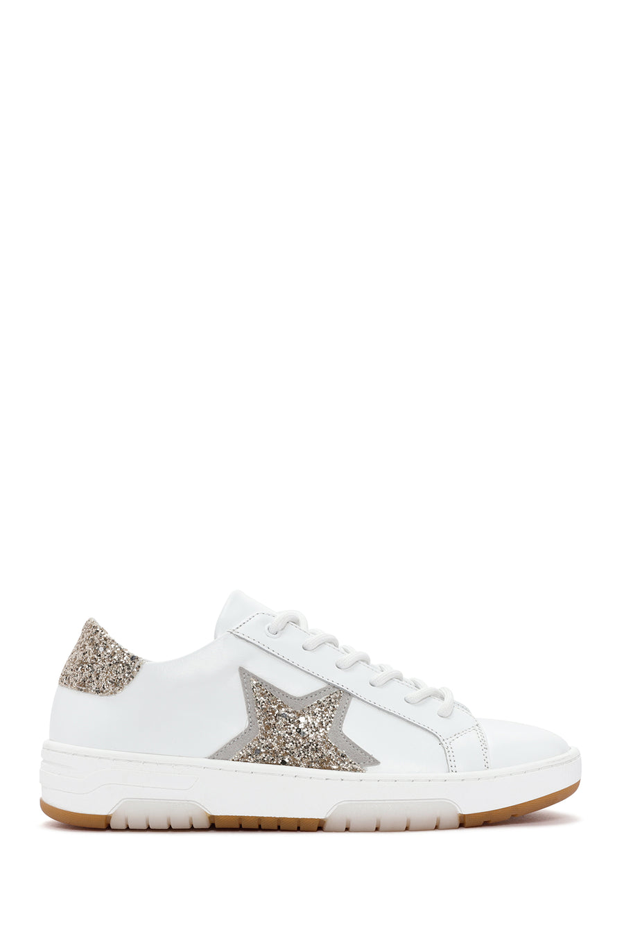 Women's White Lace-Up Stoned Leather Sneakers 25SFD220114 | Derimod