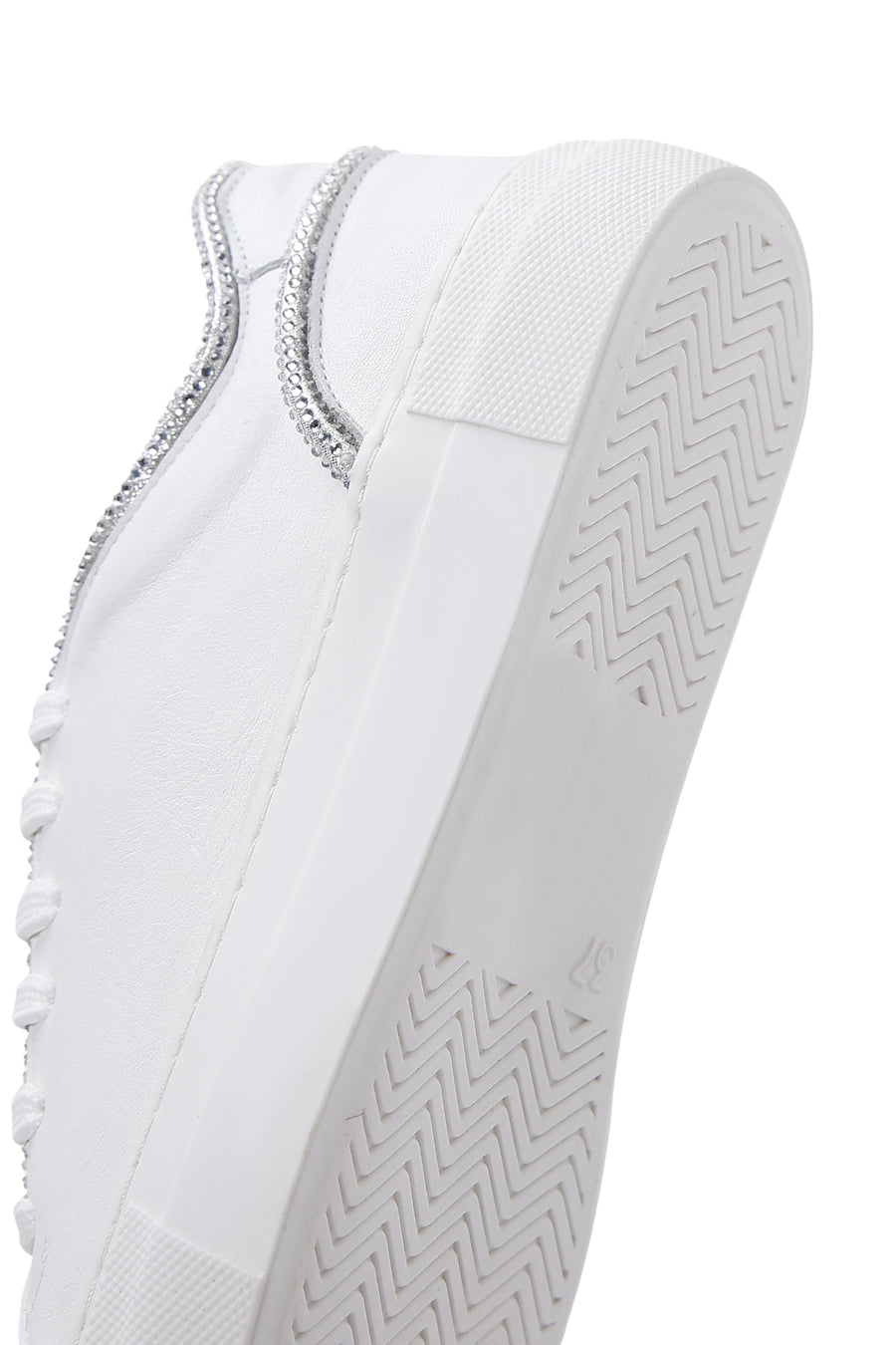 Women's White Lace-Up Stoned Leather Sneakers