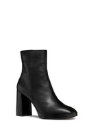 Geox Women's Black Teulada Zippered Thick Heel Leather Boots | Derimod