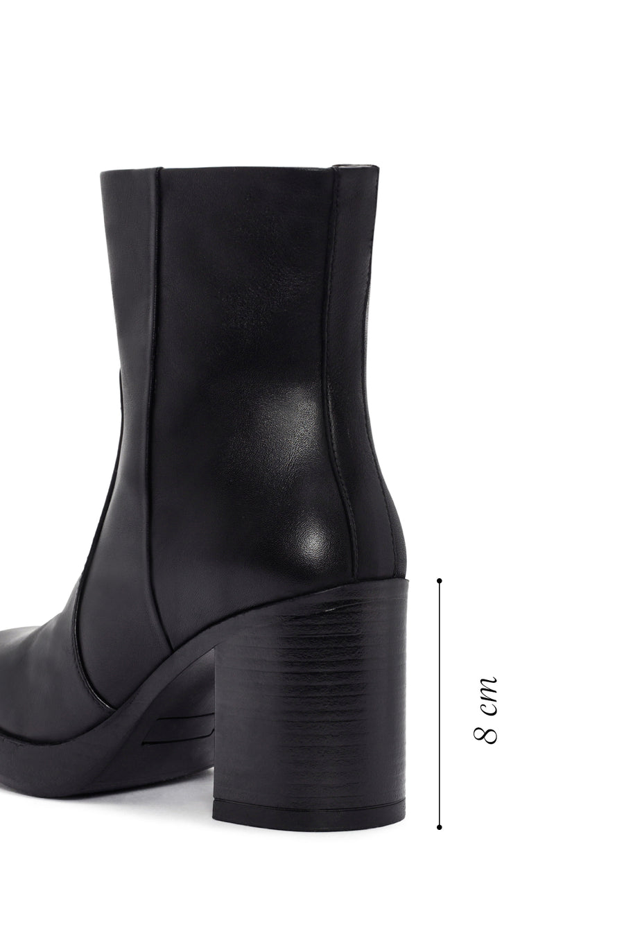 Women's Black Zippered Thick Heeled Leather Boots