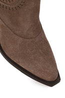 Woman Mink Zip Closure Thick-Heeled Suede Boots | Derimod