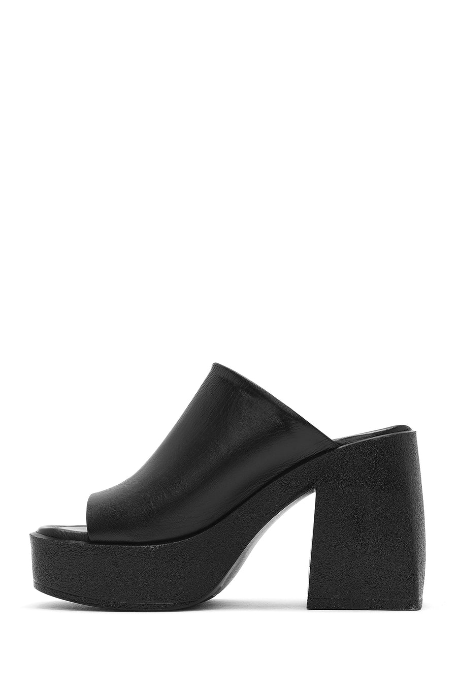 Women's Black Platform Thick High Heel Leather Slippers