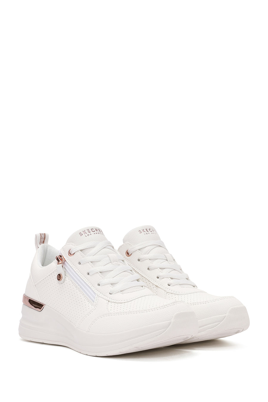 Skechers Women's White Billion Lace-Up Zipper Detail Leather Sneakers