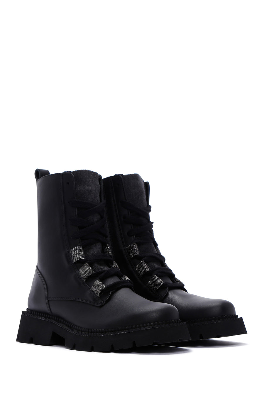 Women's Black Leather Zippered Boots