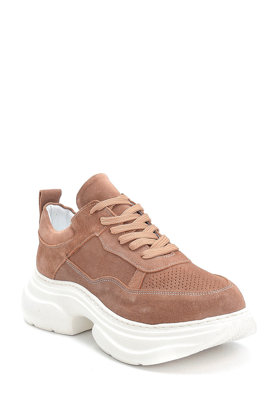 Women's Brown Suede Leather Thick Soled Sneaker
