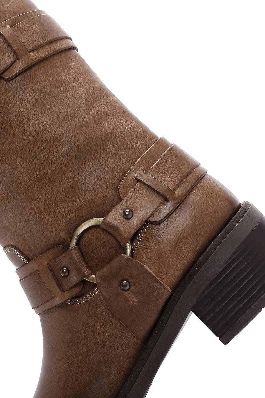 Women's Brown Leather Buckle Boots