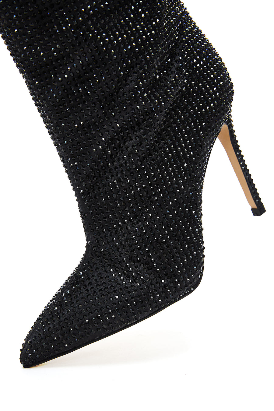 Women's Black Leather Thin Heeled Stone Boots