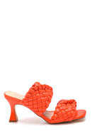 Women's Orange Braided Heeled Slippers | Derimod