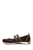 Women's Brown Strapped Suede Leather Ballet Flats | Derimod