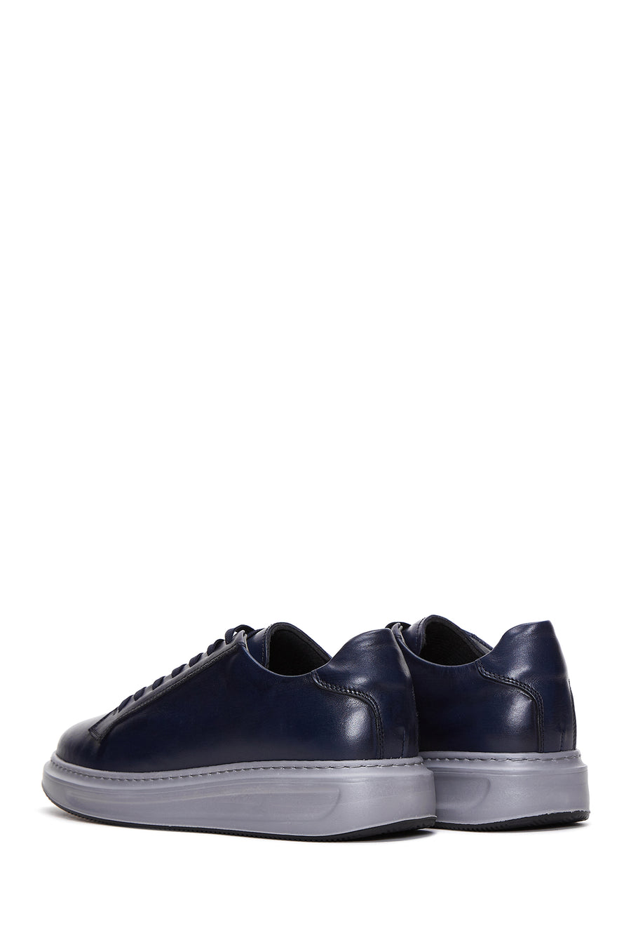Erkek Lacivert Bağcıklı Deri Sneaker