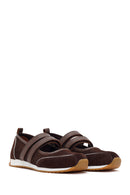 Women's Brown Strapped Suede Leather Ballet Flats | Derimod