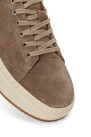 Erkek Bej Bağcıklı Kalın Tabanlı Süet Deri Sneaker | Derimod