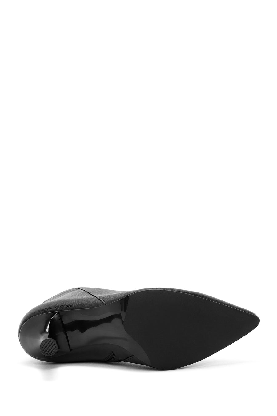 Women's Black Zippered Thin Heeled Leather Boots