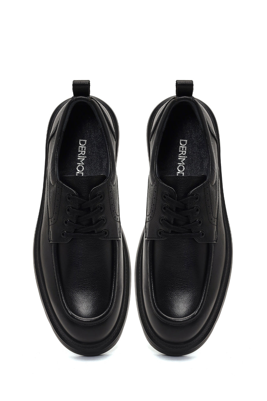 Men's Black Lace-Up Thick-Soled Leather Casual Shoe