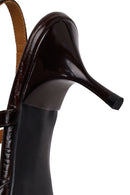 Woman Brown Open-Back Thin-Heeled Croc-Embossed Leather Shoes | Derimod