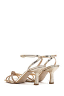 Women's Gold Ankle Buckle Stoned Thin Heel Sandals | Derimod