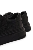 Male Black Lace-up Thick-soled Croc-patterned Leather Sneaker | Derimod