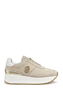 Geox Women Beige Low-Top Lace-Up Thick Sole Suede Leather Sneaker | Derimod
