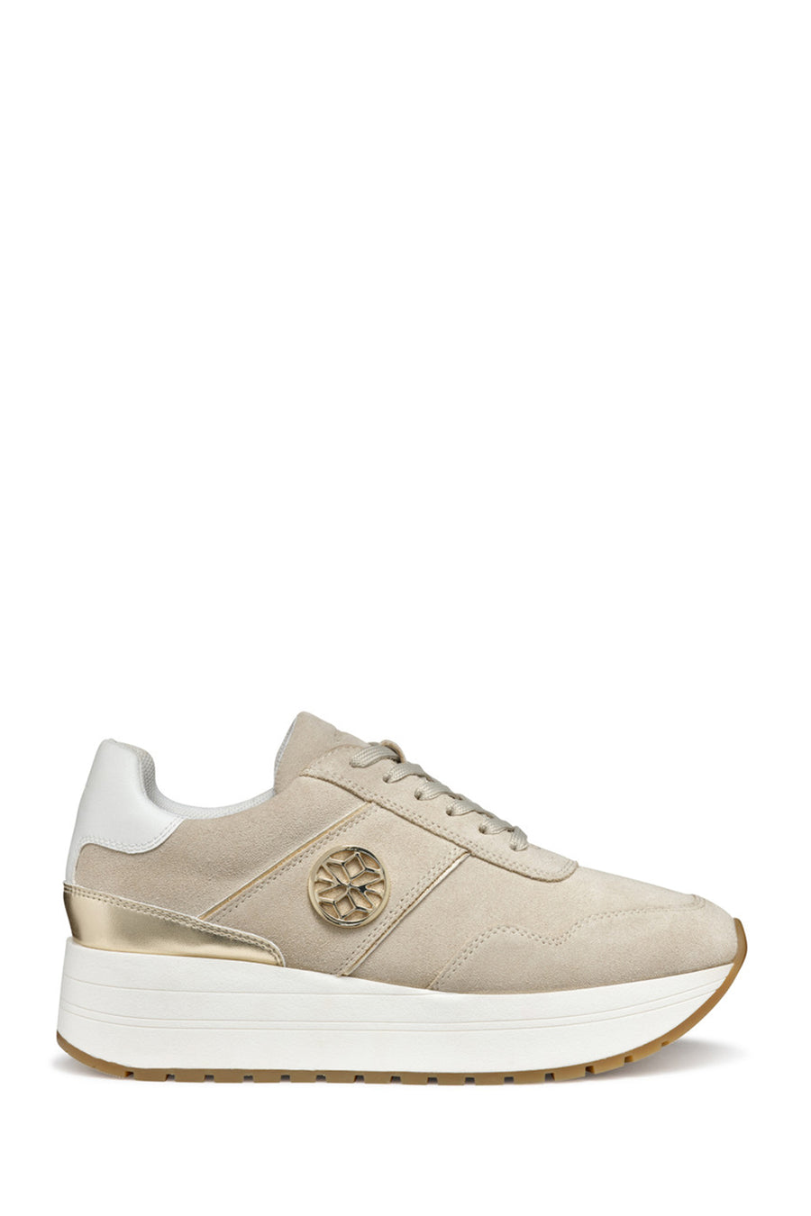 Geox Women Beige Low-Top Lace-Up Thick Sole Suede Leather Sneaker D55MZA022BNCH62L | Derimod