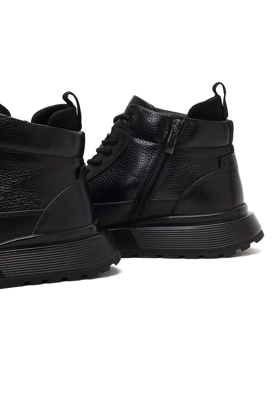 Men's Black Zippered Thick Sole Leather Sports Boot