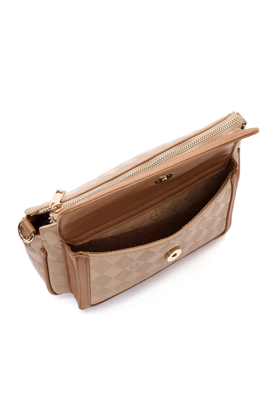 Women's Beige Long Strap Printed Crossbody Bag