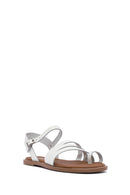 Women's White Ankle Strap Flip-Flop Leather Bodrum Sandals | Derimod
