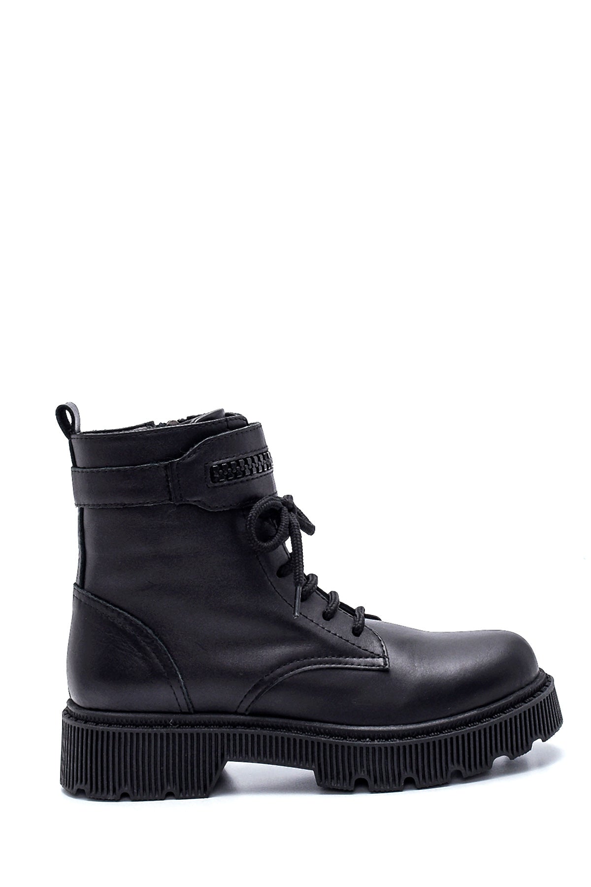 Women's Black Leather Zippered Boots 22WFD131318 | Derimod