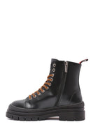Harley Davidson Women's Black Jimmy Zipper Leather Combat Boots | Derimod