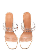 Women's Pink Gold Transparent Stone Heeled Slippers | Derimod