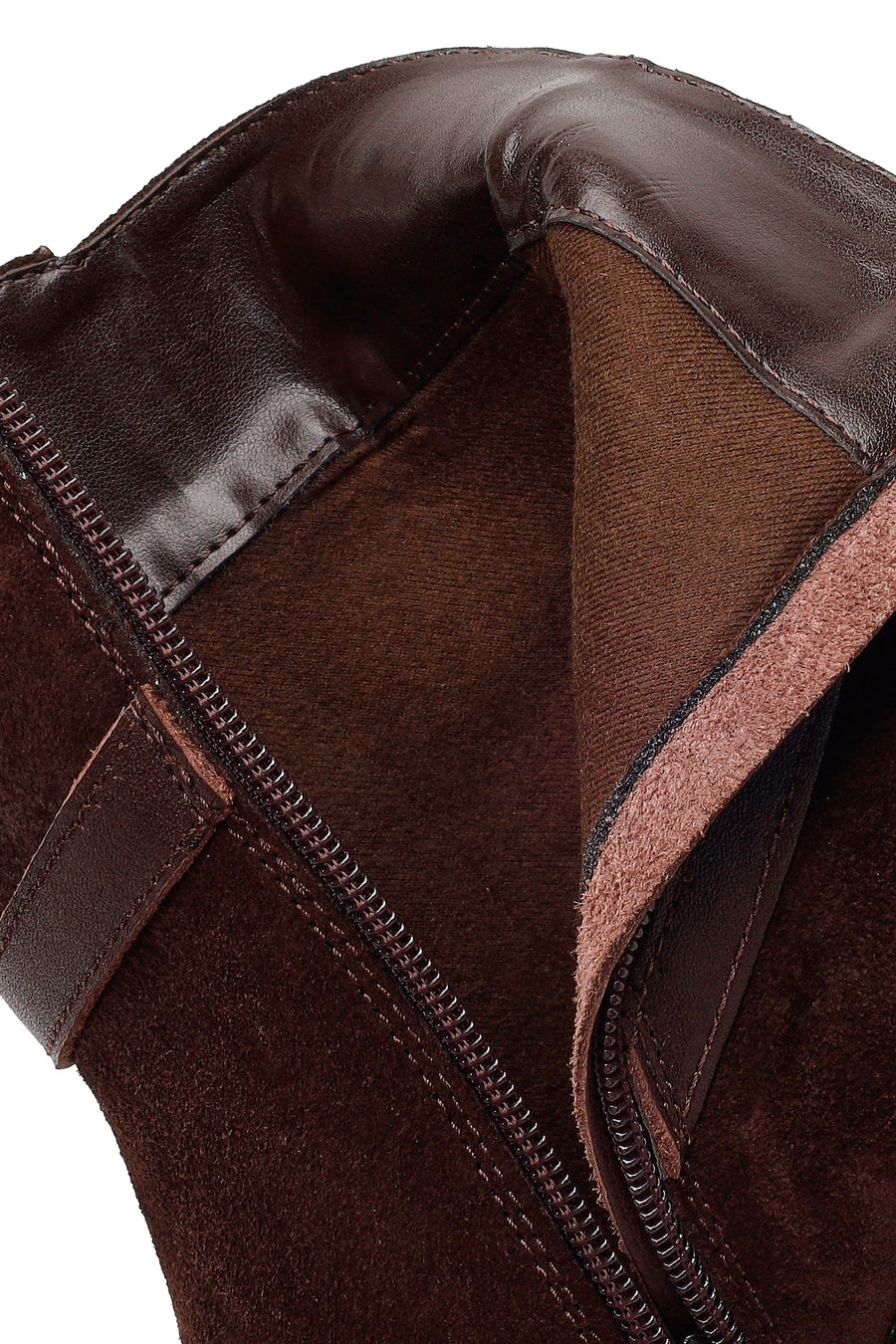 Woman Brown Zip Closure Chunky-Heeled Suede Leather Boots