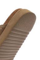 Women's Brown Strappy Thick Soled Suede Leather Slippers | Derimod
