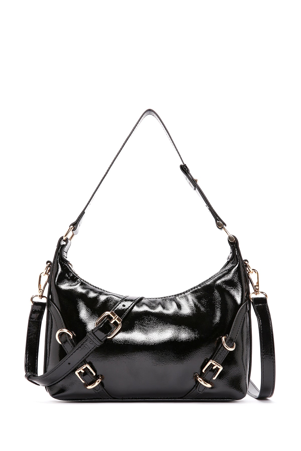 Women's Black Long Strap Patent Leather Shoulder Bag 24SBD283716 | Derimod