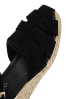 Women's Black Ankle Strap Wedge Heel Suede Leather Espadrille Sandals | Derimod