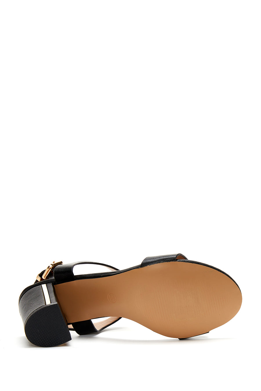 Women's Black Ankle Strap Thick Heeled Sandals
