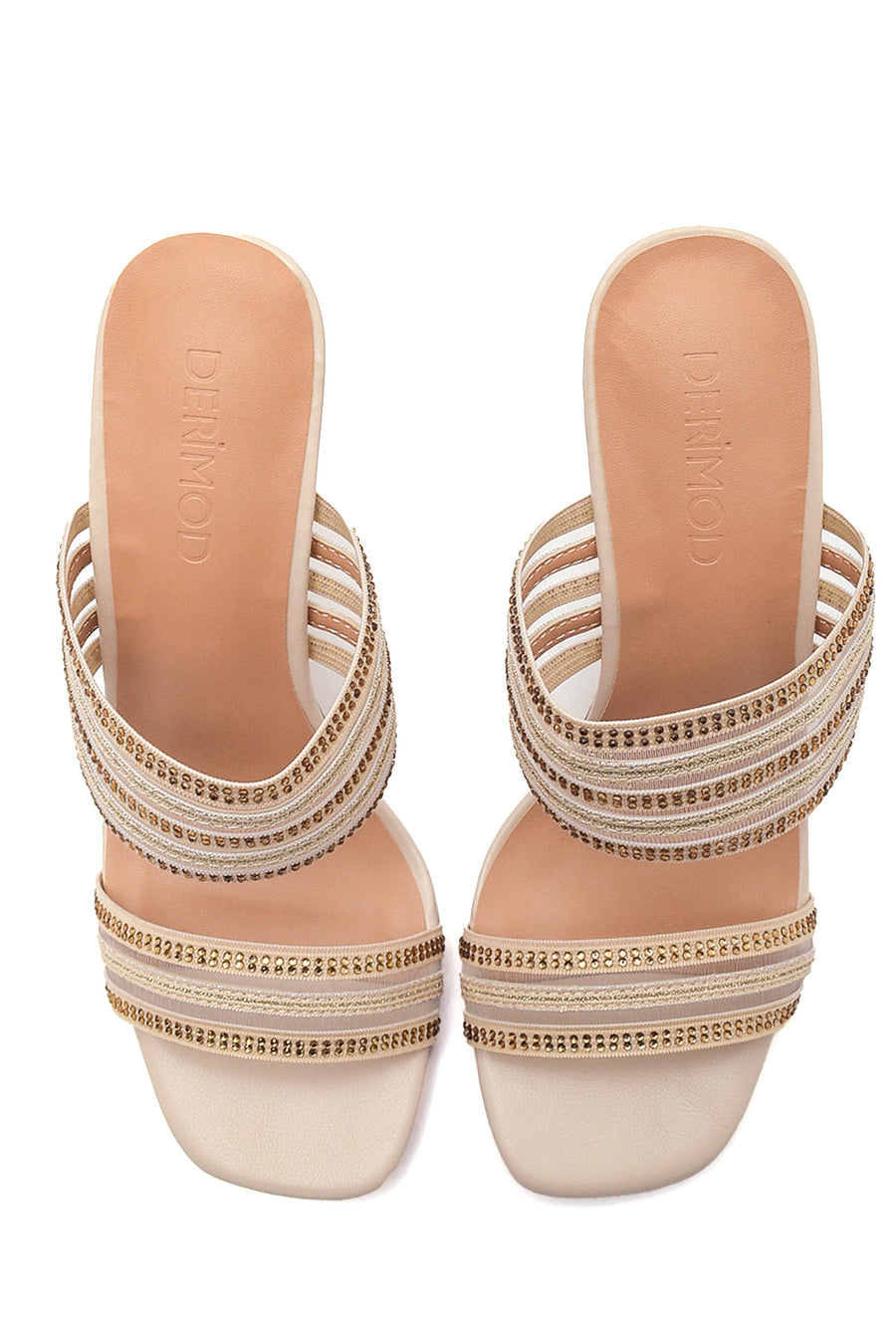 Women's Beige Heeled Slippers