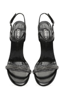 Women's Black Ankle Buckle Stone High Thin Heel Sandals | Derimod