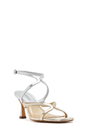 Woman Metallic Thin Heel Sandals with Gold Ankle Buckle | Derimod