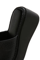 Women's Black Wedge Heeled Leather Comfort Slippers | Derimod