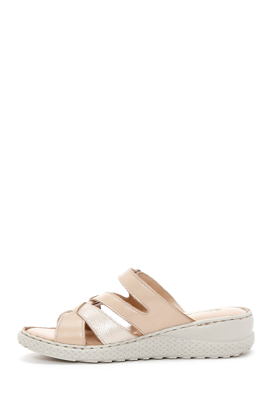 Women's Beige Leather Comfort Slippers