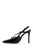 Women's Black Open Back Thin Heel Patent Leather Shoes | Derimod
