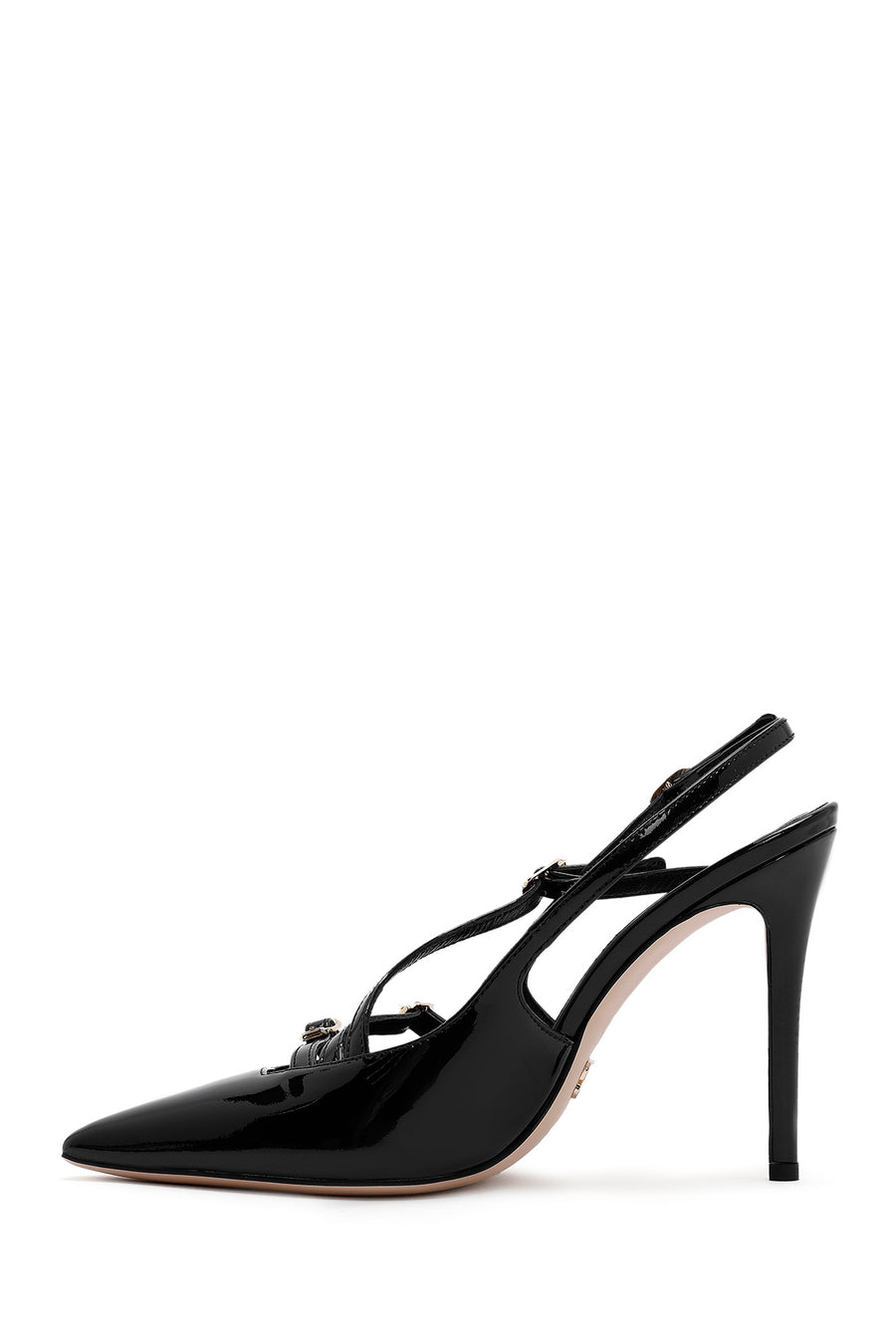Women's Black Open Back Thin Heel Patent Leather Shoes